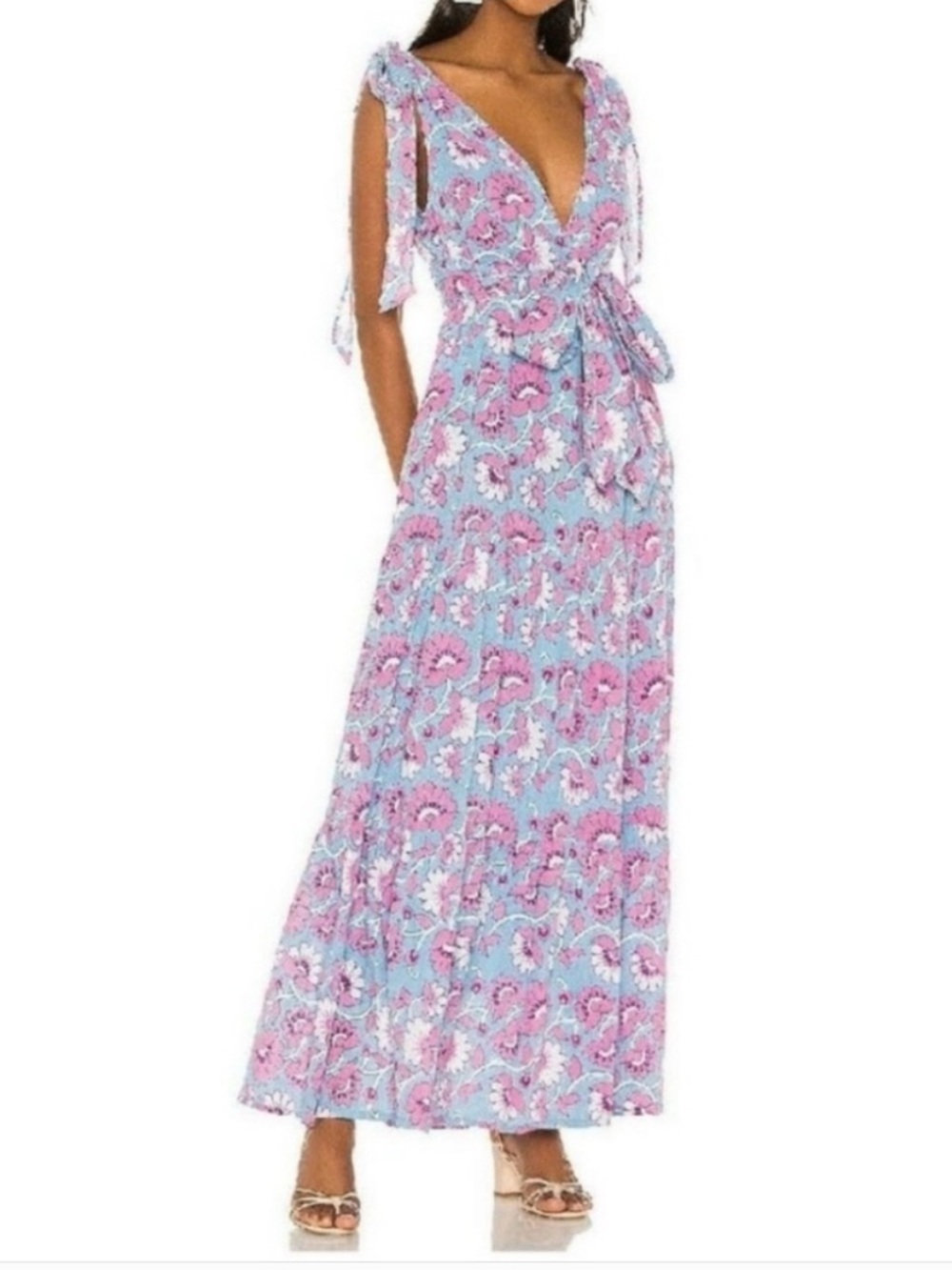 Banjanan Purple and Light Blue Carnation Floral Maxi Dress